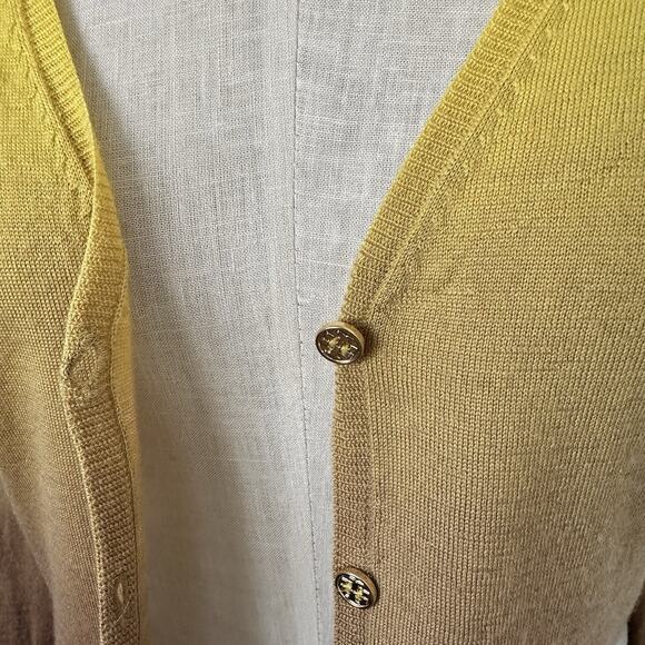 TORY BURCH Women’s Cardigan Wool Ombré 3/4 Sleeve Logo Button - Picture 5 of 9